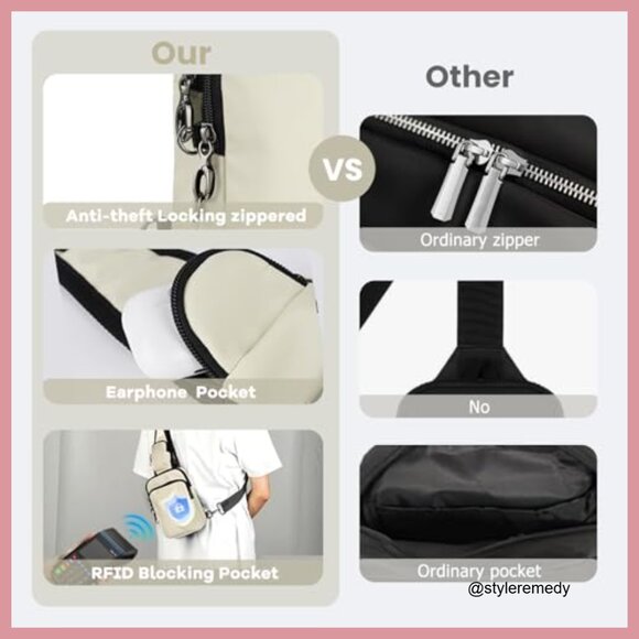Anti theft crossbody bag for women and men, lightweight  Nylon Anti-Theft Crossbody Sling Bag with RFID Blocking & Zipper Lock